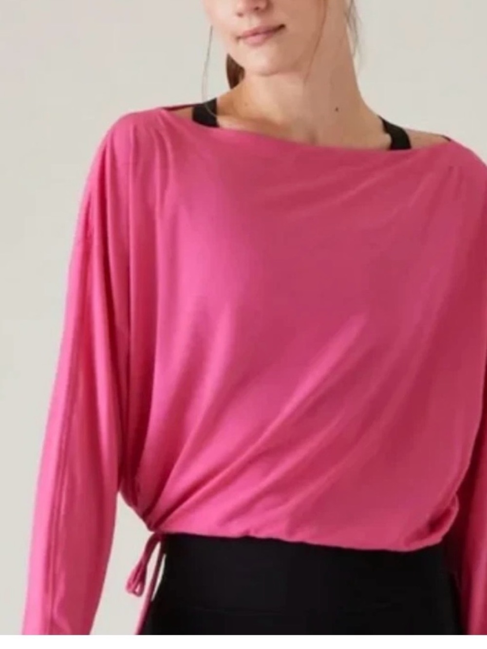Athleta Bright Pink Long-Sleeve Drawstring Crop Top